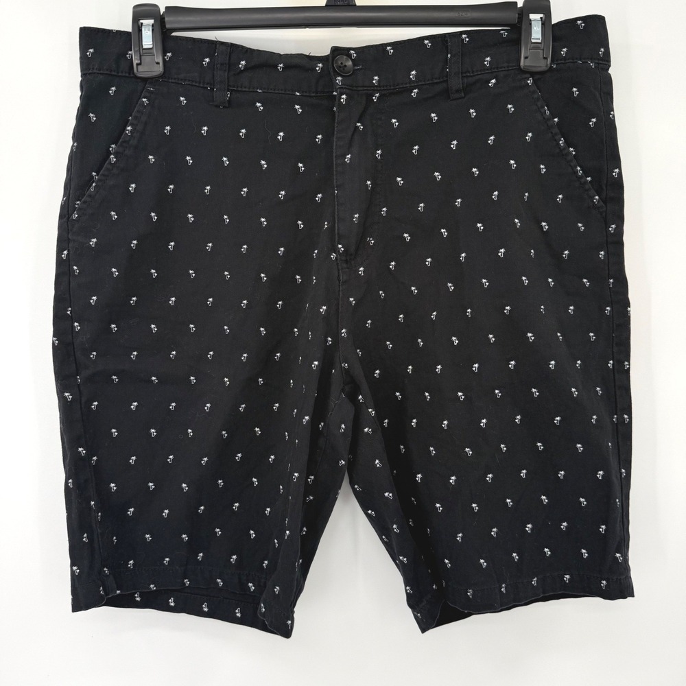 Public Record Chino Shorts‎ Mens 36 Black Palm Tree Print Standard Fit Casual